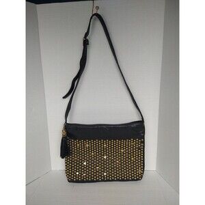Paul Joseph Vintage Black Gold Studded Leather Crossbody Bag made in USA 80s70s